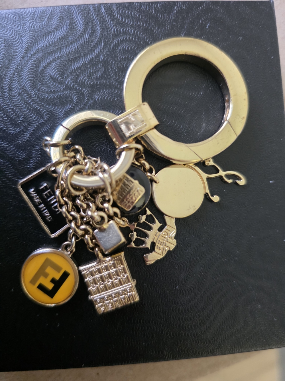 Fendi Gold and Yellow Logo Charm Keyring